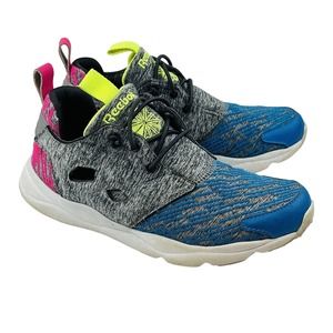 Womens‎ 7 Reebok Furylite Contemporary Sneaker Coal Pink Blue Slip On Athletic